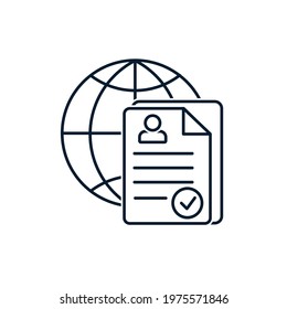 Planet, document. Concept of international resume abroad, employment abroad, global job search. Vector icon isolated on white background.