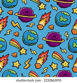 Planet doodle cartoon illustration pattern design