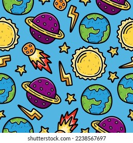 Planet doodle cartoon illustration pattern design
