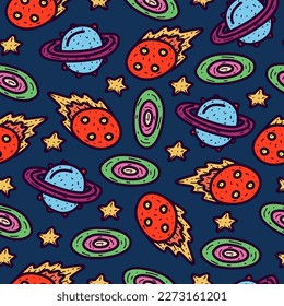 Planet doodle cartoon illustration pattern design