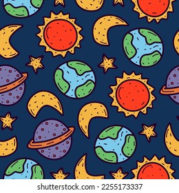 Planet doodle cartoon pattern illustration design