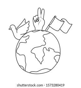 Planet dove hand and flag design, Human rights peace freedom international help social law and equality theme Vector illustration