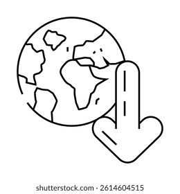 planet down arrow download data line icon vector. planet down arrow download data sign. isolated contour symbol black illustration