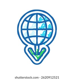 planet down arrow download data doodle icon sketch vector. planet down arrow download data sign. isolated symbol illustration