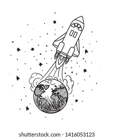 Planet draws of solar system and rocket design