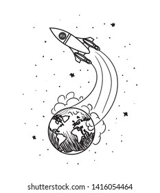 Planet draws of solar system and rocket design