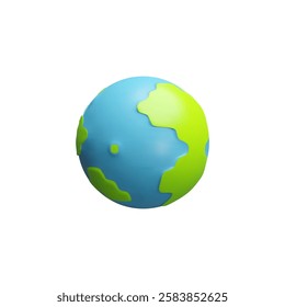 Planet Earth 3D cartoon plastic style vector icon. Render globe with continents and oceans. Eco volume symbol. Earth day, world sign. Ecology and environment conservation concept. Save green planet