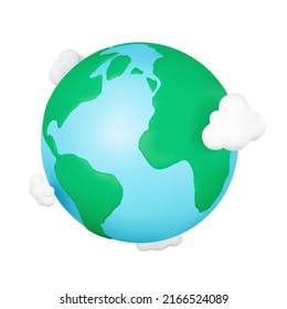 Planet earth 3d icon. World. Continents, ocean and clouds. Isolated object on a transparent background