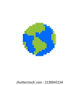 Planet Earth, 8 bit pixel art icon isolated on white background. Old school vintage retro 80s, 90s slot machine video game graphics.