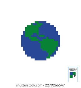 Planet Earth, 8 bit pixel art icon isolated on white background. Old school vintage retro 80s, 90s slot machine video game graphics.