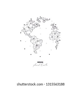 Planet Earth in abstract lines on a white background with a world map. 3D mesh polygonal line, sphere design. Vector illustration