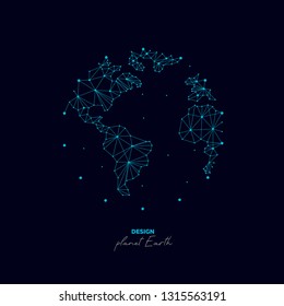 Planet Earth in abstract lines on a dark background with a world map. 3D mesh polygonal line, sphere design. Vector illustration