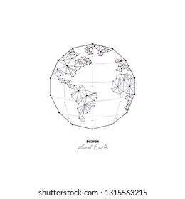 Planet Earth in abstract lines on a white background with a world map. 3D mesh polygonal line, sphere design. Vector illustration