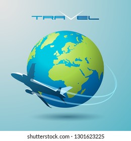 Planet Earth with airplane