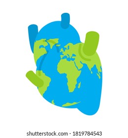 Planet earth anatomy human heart. vector illustration