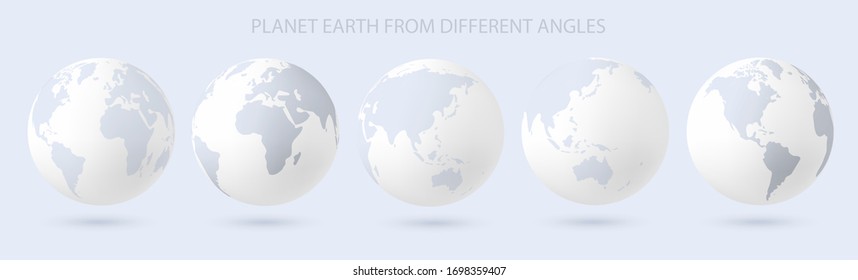 Planet earth, angles of the planet earth from different angles, map of the earth. Earth globe. Vector illustration