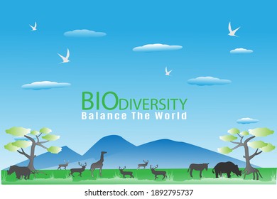 Planet earth with animals and plants for biodiversity