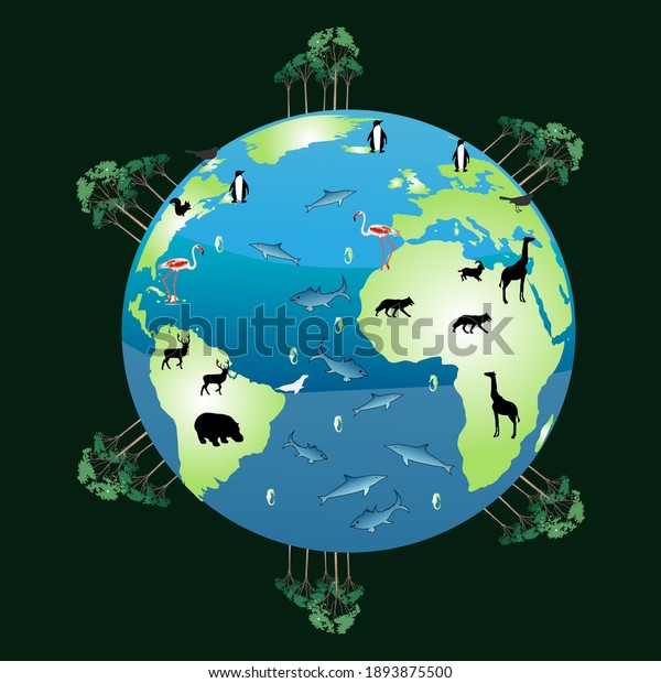 Planet\
earth with animals and plants for\
biodiversity