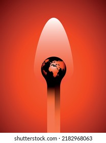Planet Earth as the apex of a burning match.
Wildfires crisis, burning planet, high temperatures, global warming, climate changes and heatwave concepts. Vector illustration - Shutterstock ID 2182968063