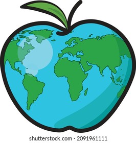 Planeta Tierra. Un planeta en forma de manzana. El planeta azul. Gráficos vectoriales. Una postal sobre un tema ambiental. El mundo.