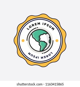 Planet Earth Badge Sticker Vector Illustration in Flat Style Design