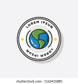 Planet Earth Badge Sticker Vector Illustration in Flat Style Design