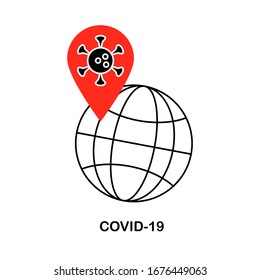 Planet earth because of the spread of coronavirus. Influenza virus cells. China pathogen coronavirus 2019-nCoV. Flu spreading of world. Vector planet Earth icon.