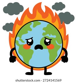 Planeta tierra entre el fuego calentamiento global Ilustración vectorial aislada sobre fondo blanco