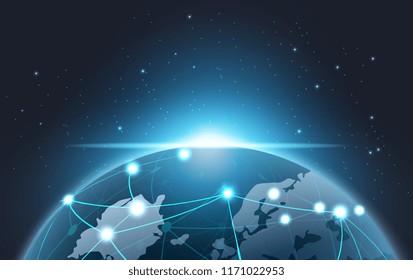 planet Earth of Blockchain technology concept, database data cryptocurrency business digital finance bitcoin network currency money background