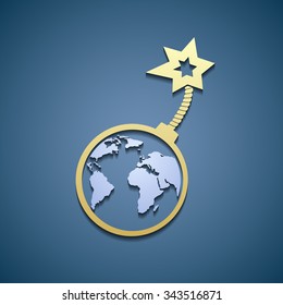 Planet earth as a bomb with a fuse. Flat graphic. Stock vector illustration.