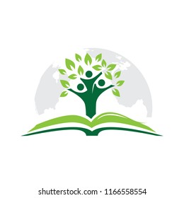 Planet Earth, Book, Kids And Tree, Logo Icon