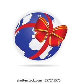 planet earth with bow textile vector illustration