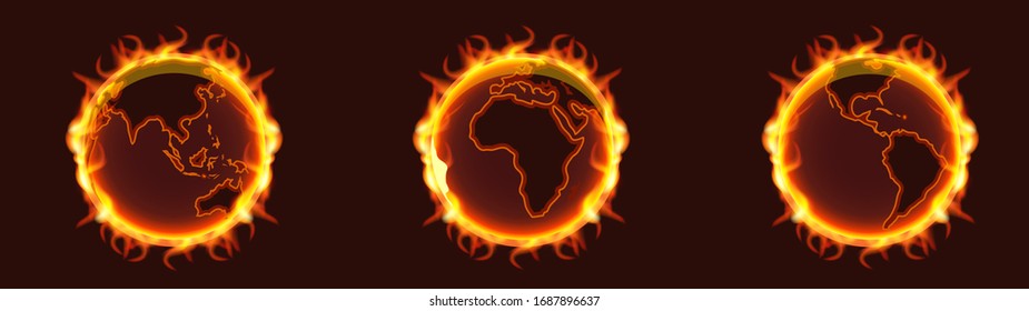 Planet earth, burning in flames of fire,  vector illustration