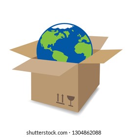planet earth in cardboard box