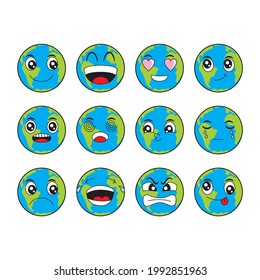 planet earth cartoon vector illustration with happy and funny facial expressions