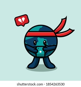 Planet Earth characters see news about it, cute globe with sad face and hand vector illustration