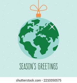 Planet Earth as a Christmas decoration. Peaceful Christmas concept. Vector illustration flat design style. 