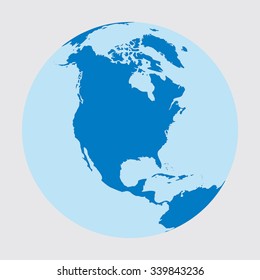 Planet earth as a circle where we see North and Central America. Continents are in blue and white background. Vector