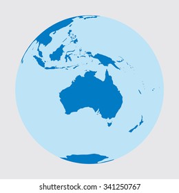 Planet earth as a circle where we see Australia and Tasmania. Continents are in blue. Vector 