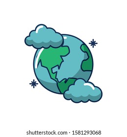 planet earth clouds astrology moon line and fill image vector illustration