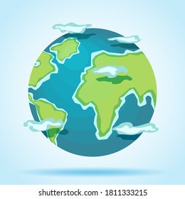 Planet earth with clouds, green world