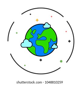Planet Earth with clouds. Modern style vector illustration icons. 
Isolated on white background. Sweet and cute Planet Earth icon.