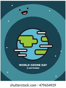 Planet Earth With Clouds and Night Sky Stars (Line Art in Flat Style Vector Illustration Icon Design)