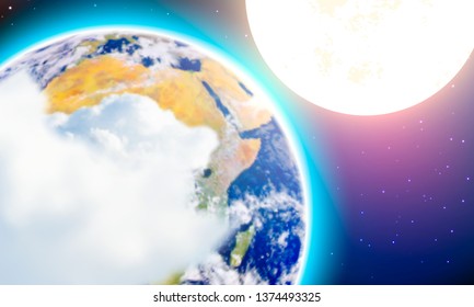 Planet Earth with clouds. View from the Moon. Vector background