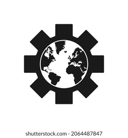 Planeta tierra en un cog, concepto ecológico, diseño plano