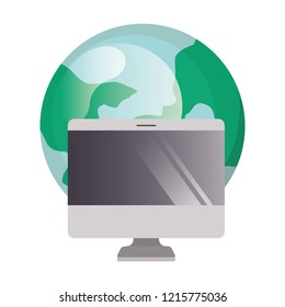 planet earth with computer desktop icon