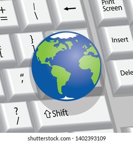 planet earth with computer keyboard in background 