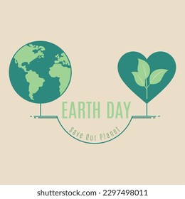 Planet earth connected to heart shape Happy earth day poster Vector