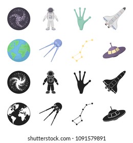 Planet Earth with continents and oceans, flying satellite, Ursa Major, UFO. Space set collection icons in black,cartoon style vector symbol stock illustration web.