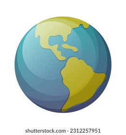 Planet earth with continents and oceans, vector illustration, cartoon style, ecology concept
